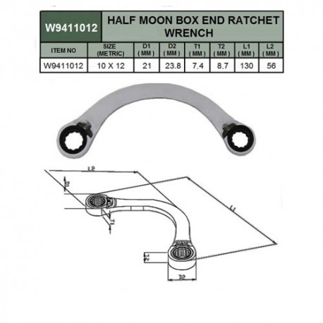 Jonnesway W9411012 10x12mm Half Moon Box End Ratchet Wrench 