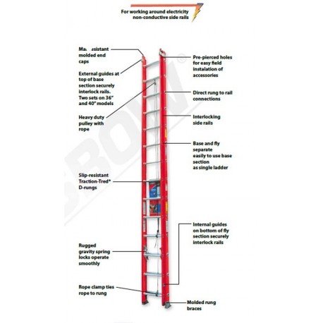 Krisbow KW0102183 Ext Ladder 40/12m Orange Fibreglass