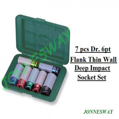 Jonnesway S03AD4307S 7 Pcs 1/2 inch DR. 6PT Flank Thin Wall Deep Impact Socket Set