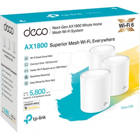 TP-Link Deco X20 AX1800 Whole Home Mesh Wi-Fi 6 System (3-Pack) 