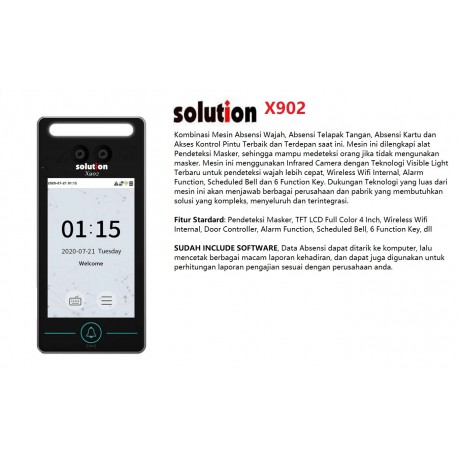 Solution X902 Mesin Absensi Wajah Tangan Kartu Akses Kontrol Pintu