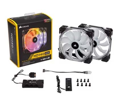 Harga Jual Corsair CO-9050069-WW HD140 RGB LED High Performance 140mm PWM Fan -Twin Pack with Controller